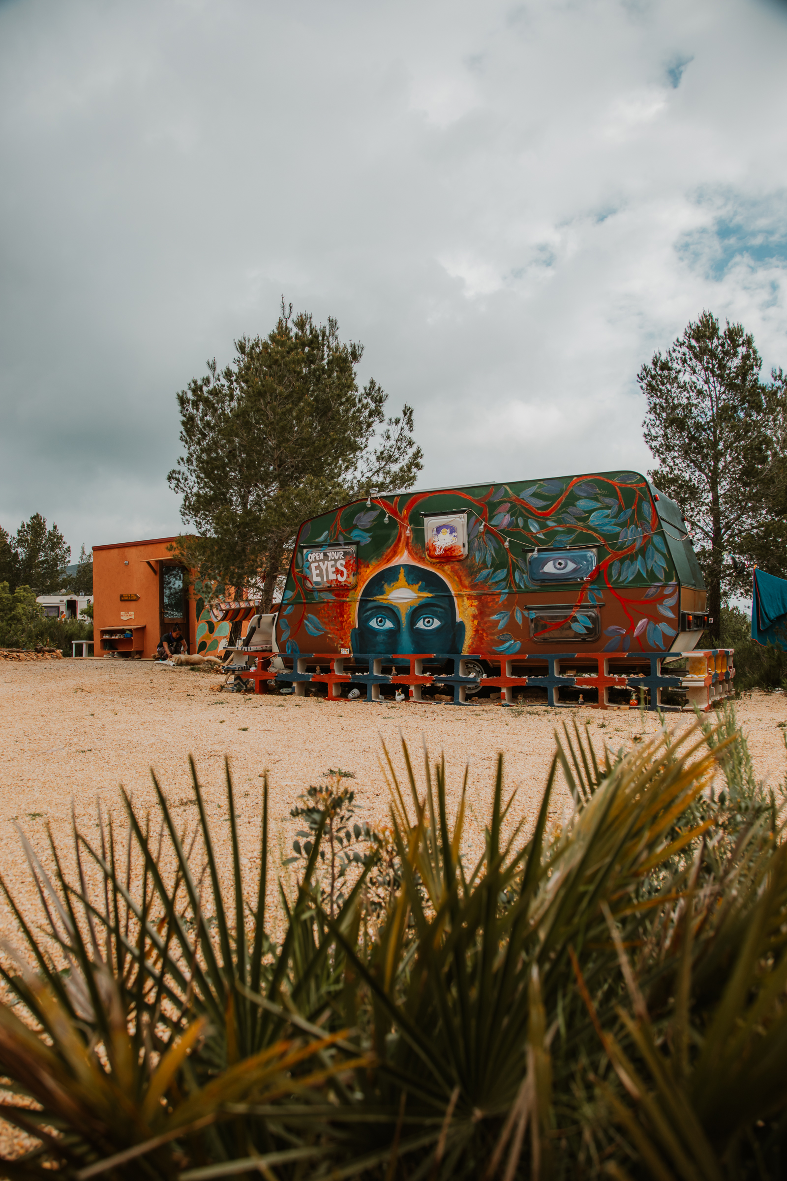 Hand-painted caravan at the retreat