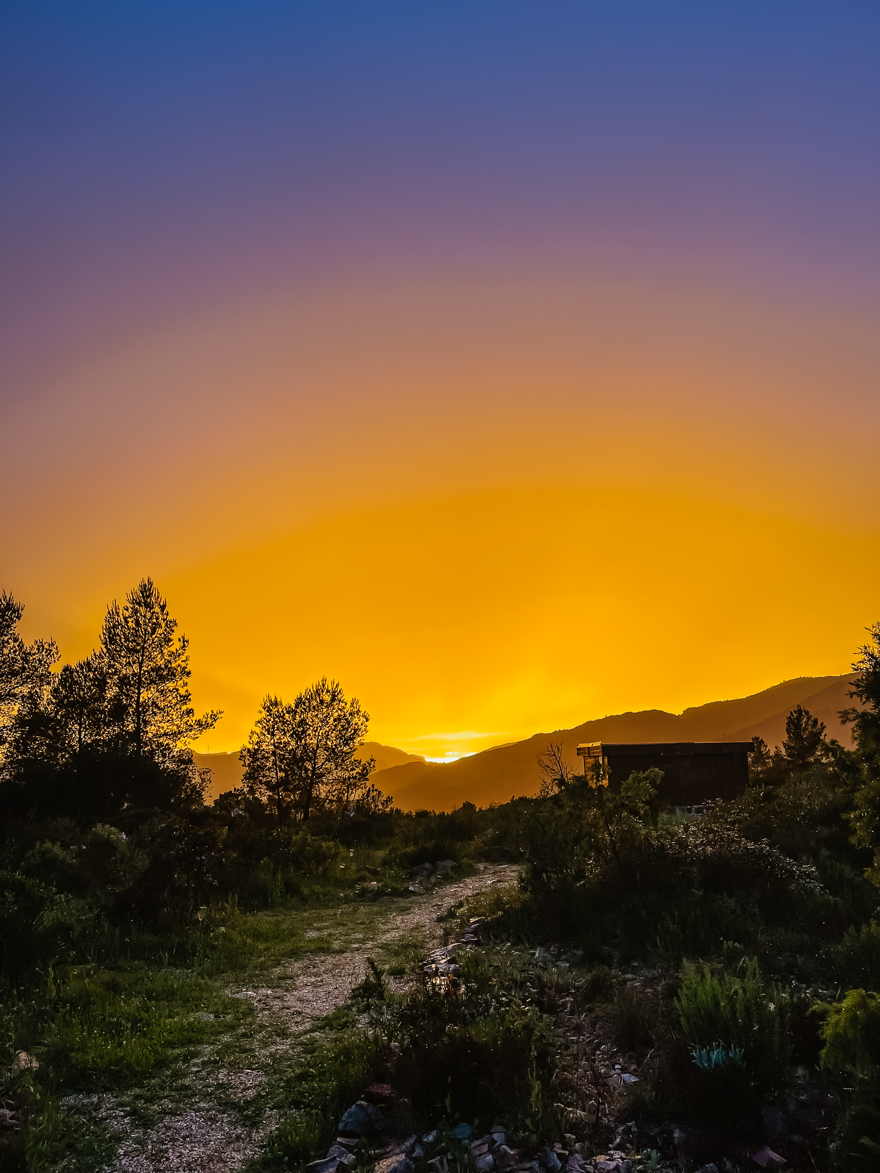 Wooden cabin at sunset in the Tarragona mountains